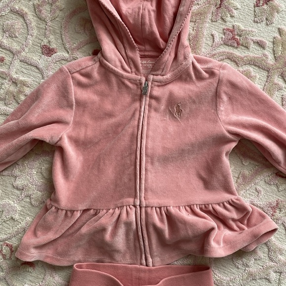 Ralph Lauren Pink Velour Hoodie Set, Size 9-12 months Cream color - Picture 2 of 6